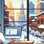 雪景色を見ながらテレワーク